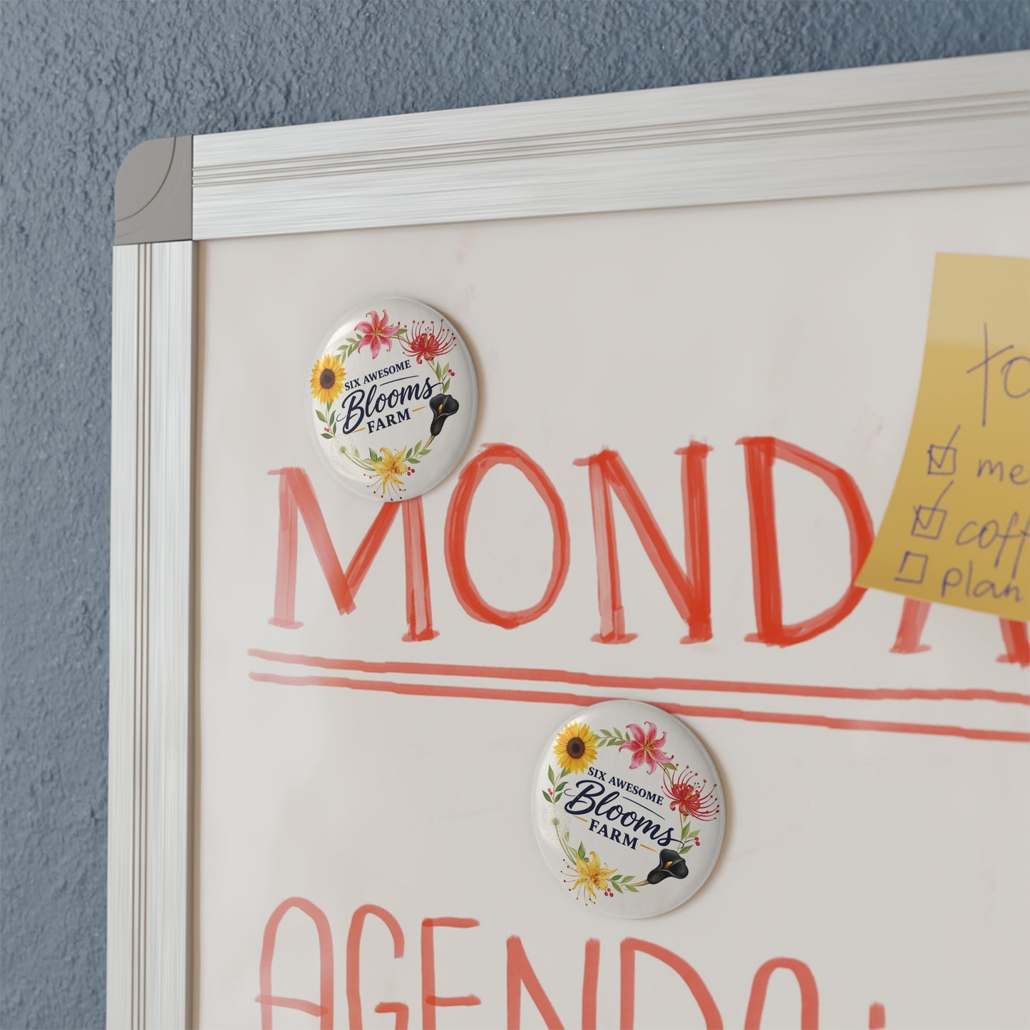 Round Floral Farm Magnet — "Six Awesome Blooms Farm" Button Magnet