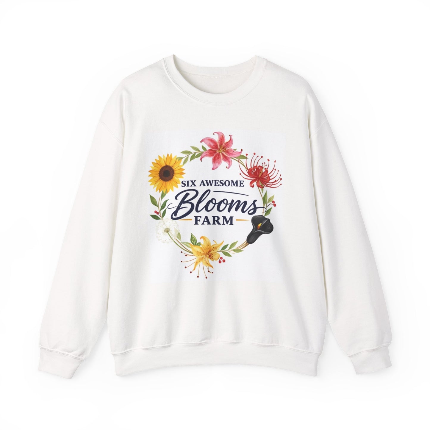 Crewneck Sweatshirt — Six Awesome Blooms Farm Floral Wreath Garden Tee