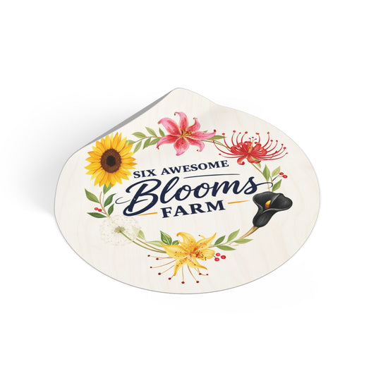 Round Vinyl Sticker — "Six Awesome Blooms Farm" Floral Logo