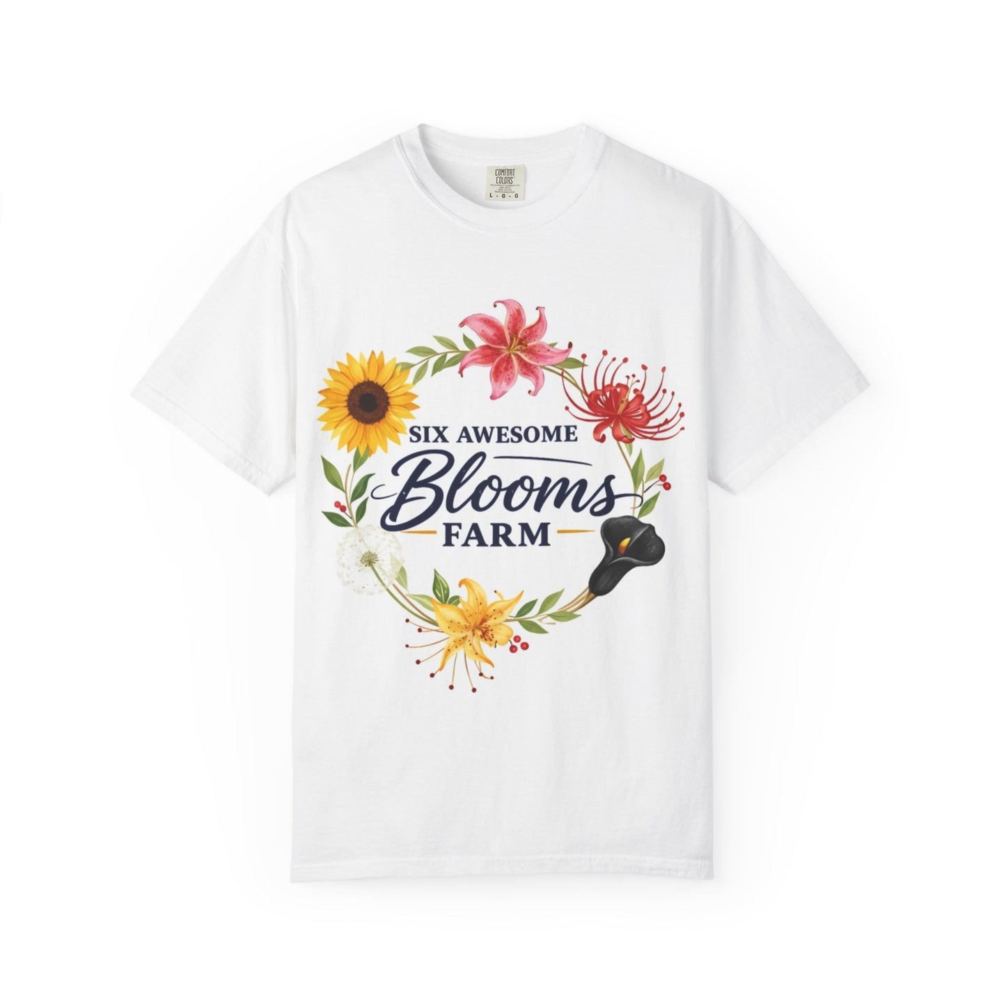 Blooms Farm Floral T-Shirt — "Six Awesome Blooms" Garden Tee