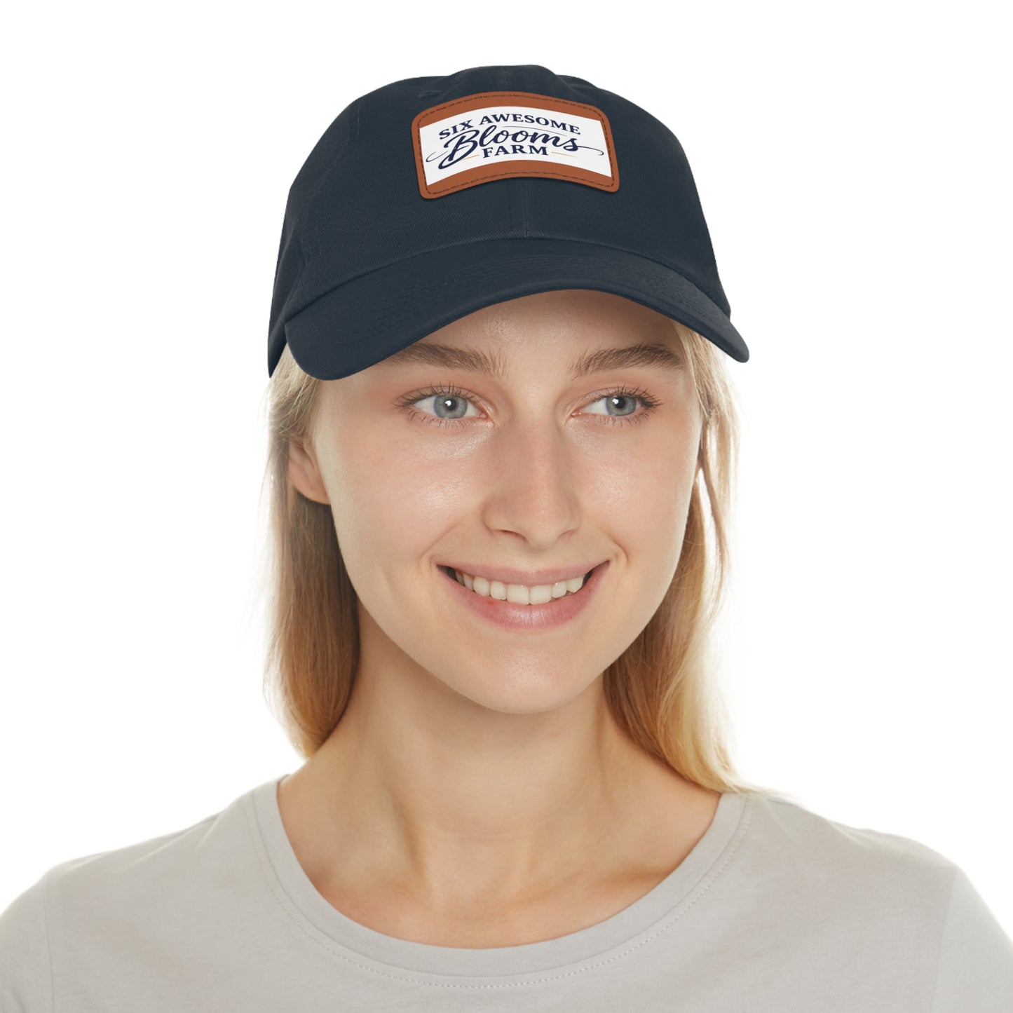 Dad Hat — "Six Awesome Blooms Farm" Leather Patch Cap